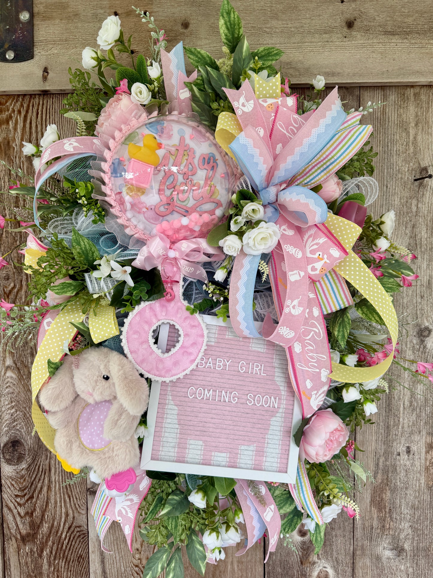 Baby Girl Keepsake Deco Mesh Wreath – Personalized Baby Shower & Nursery Door Hanger