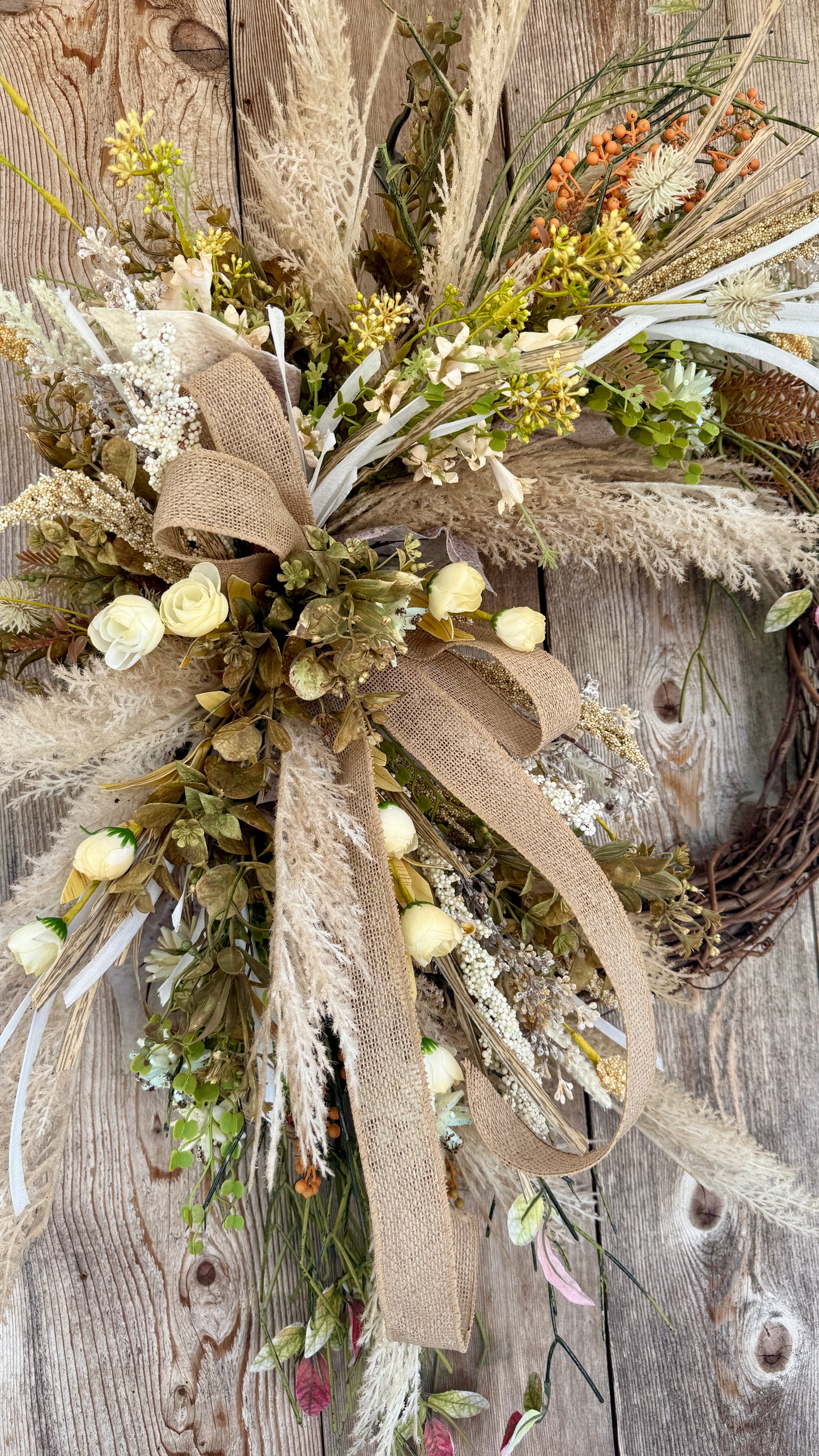 Neutral Pampas Grass Grapevine Wreath | Rustic Farmhouse Front Door Wreath | Everyday Floral Wreath | Boho Door Hanger | Year-Round Home Decor