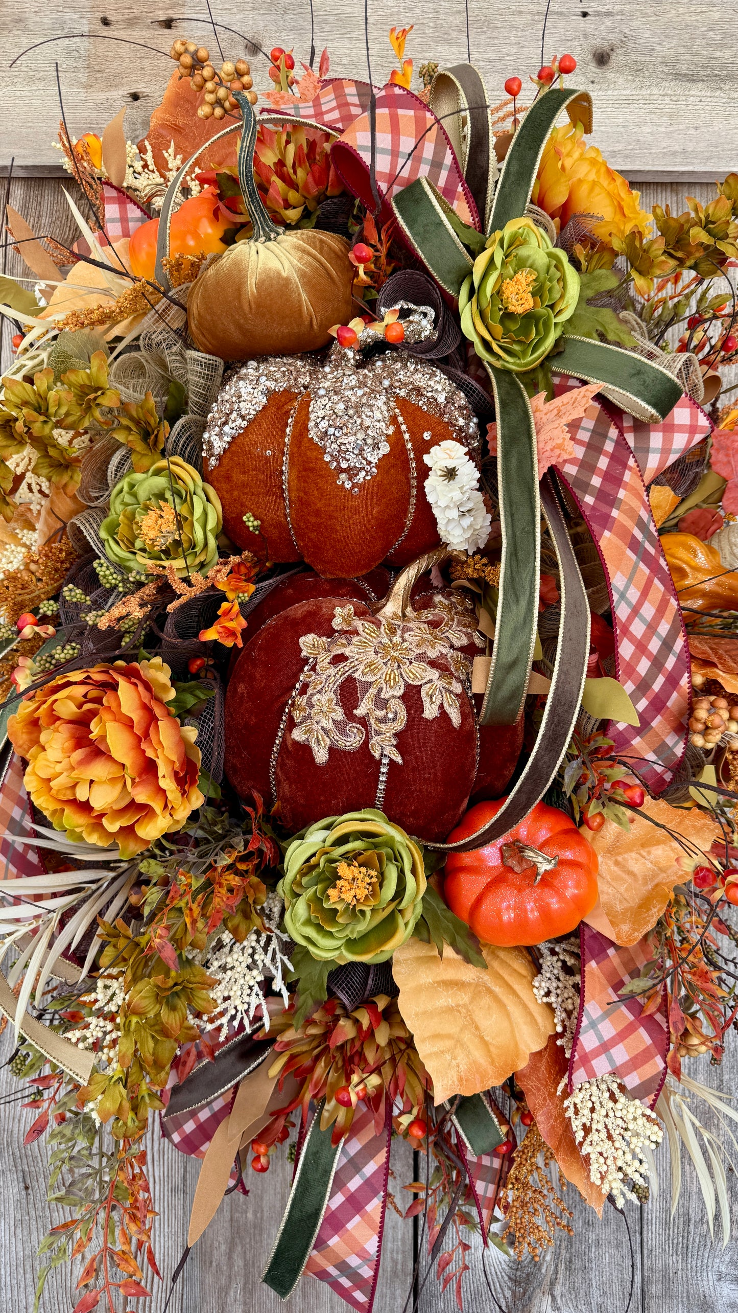 Elegant Velvet Pumpkin Fall Swag | Luxury Autumn Door Décor