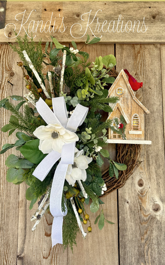 Winter Cardinal grapevine wreath