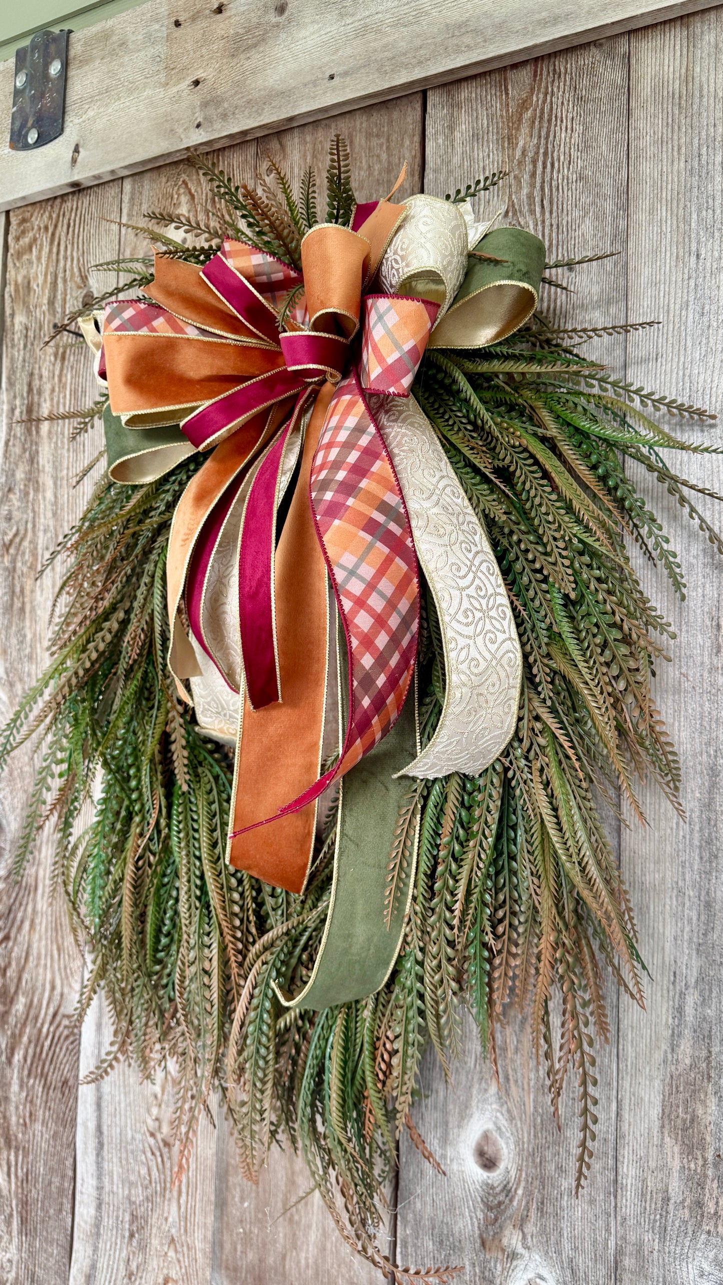 Fall button fern wreath with designer bow