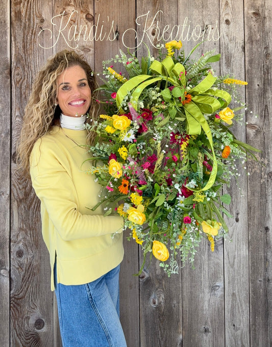 Wildflower Grapevine Wreath – Handcrafted Statement Piece