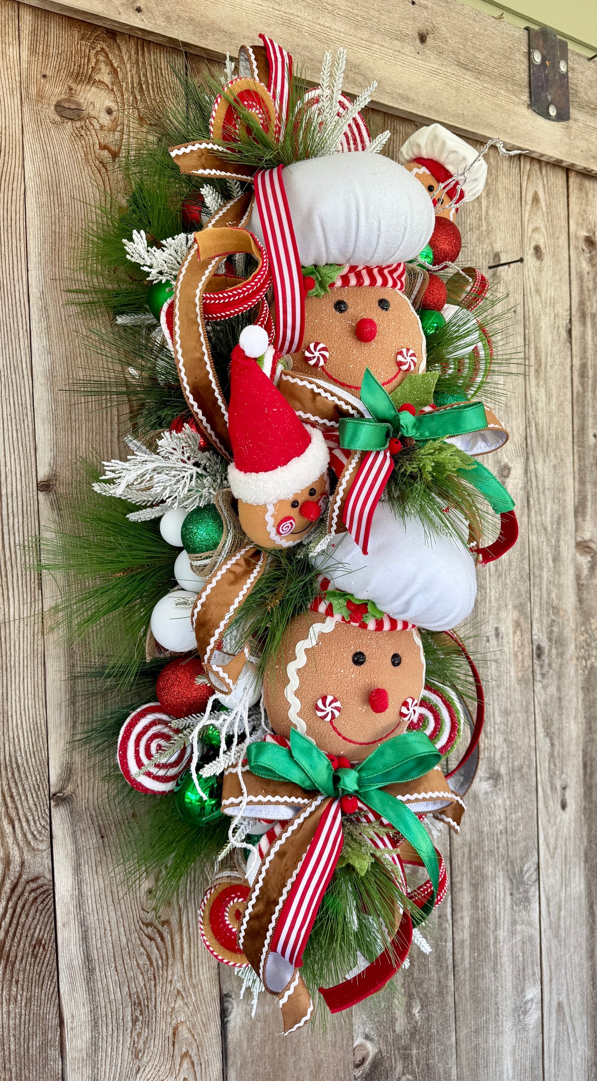 Gingerbread Christmas Swag | Whimsical Christmas Door Decor | Peppermint Candy Holiday Swag | Gingerbread Baker Decoration