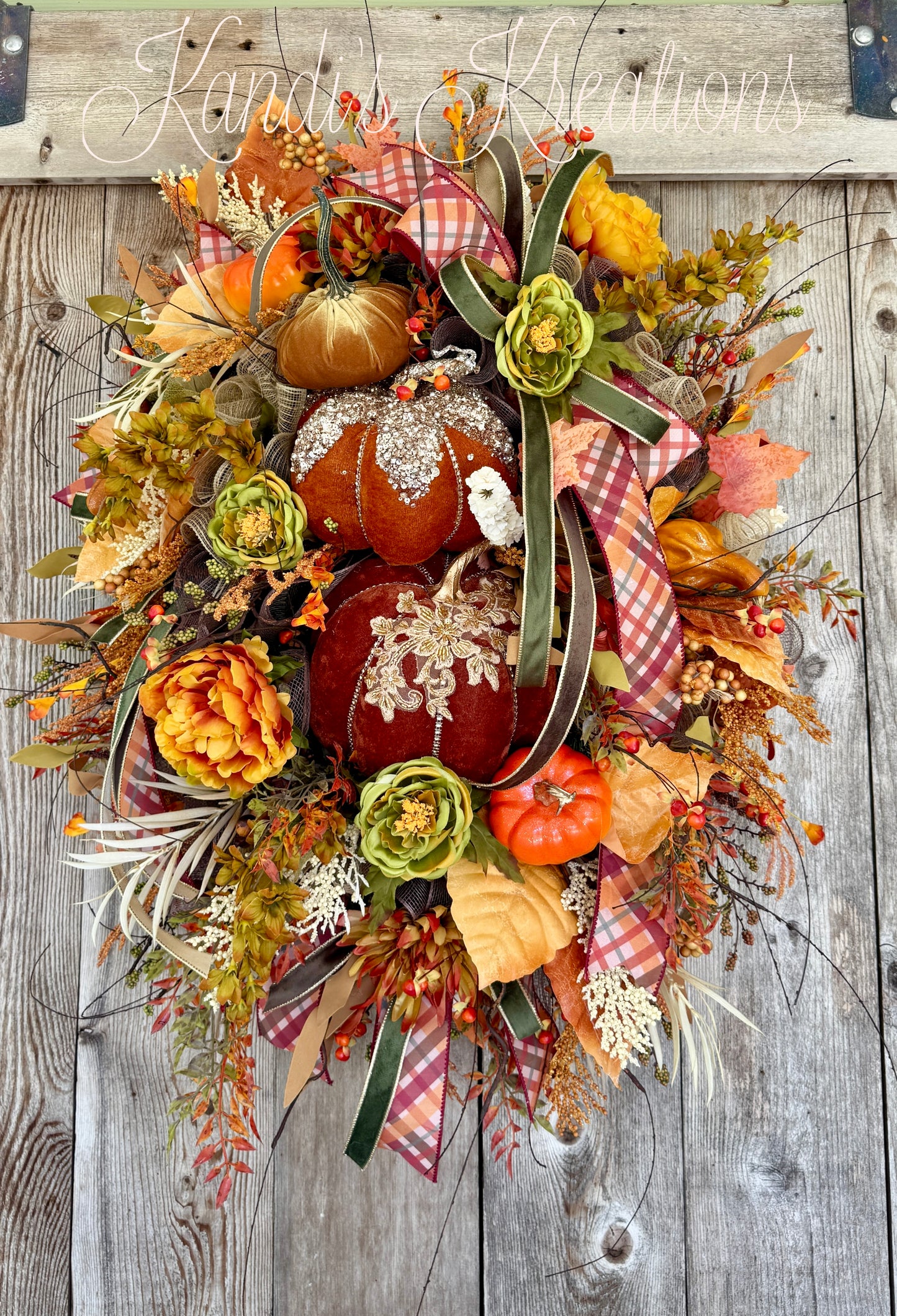 Elegant Velvet Pumpkin Fall Swag | Luxury Autumn Door Décor