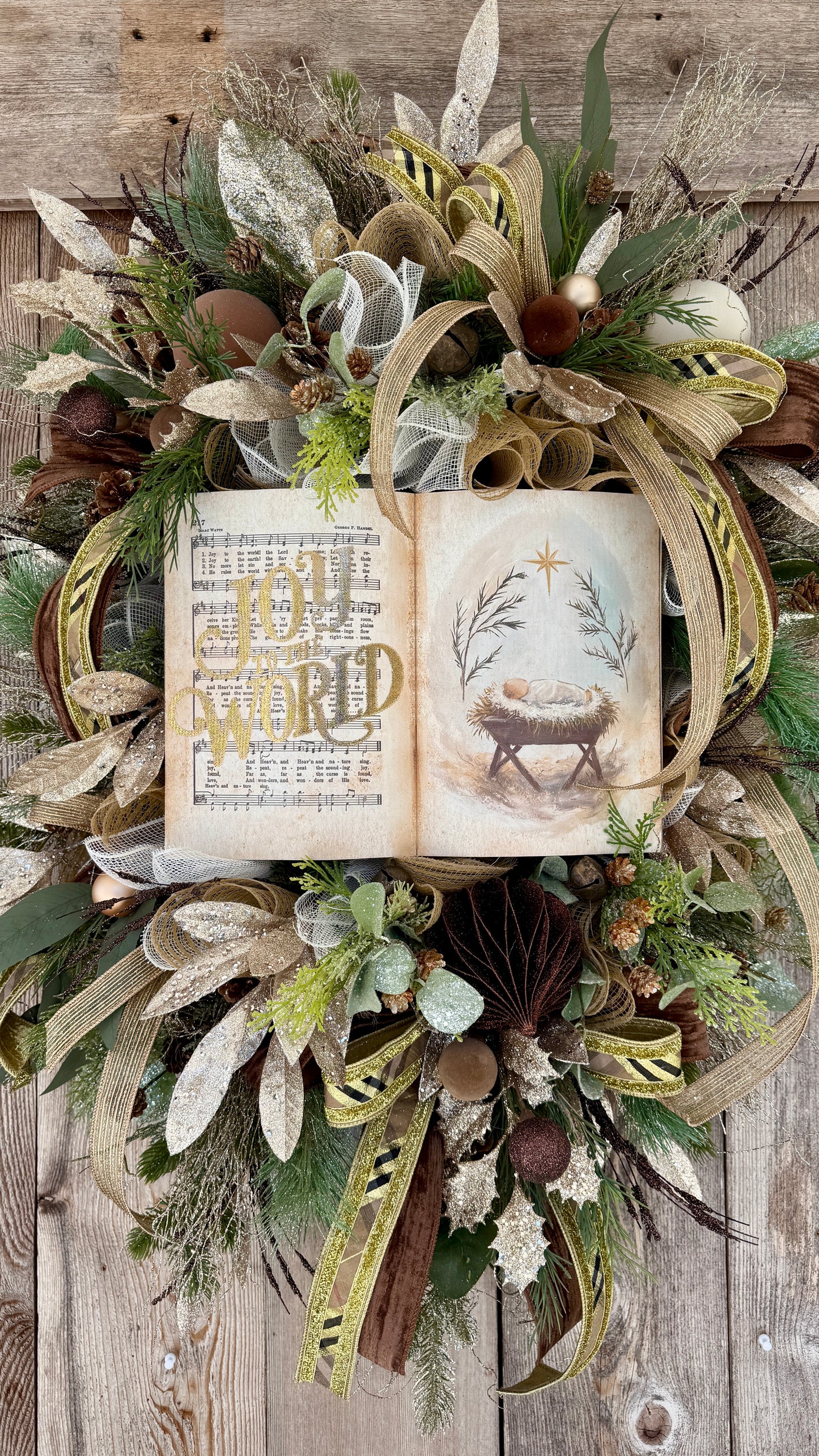 Joy to the World Christmas Wreath – Nativity & Hymnal Design