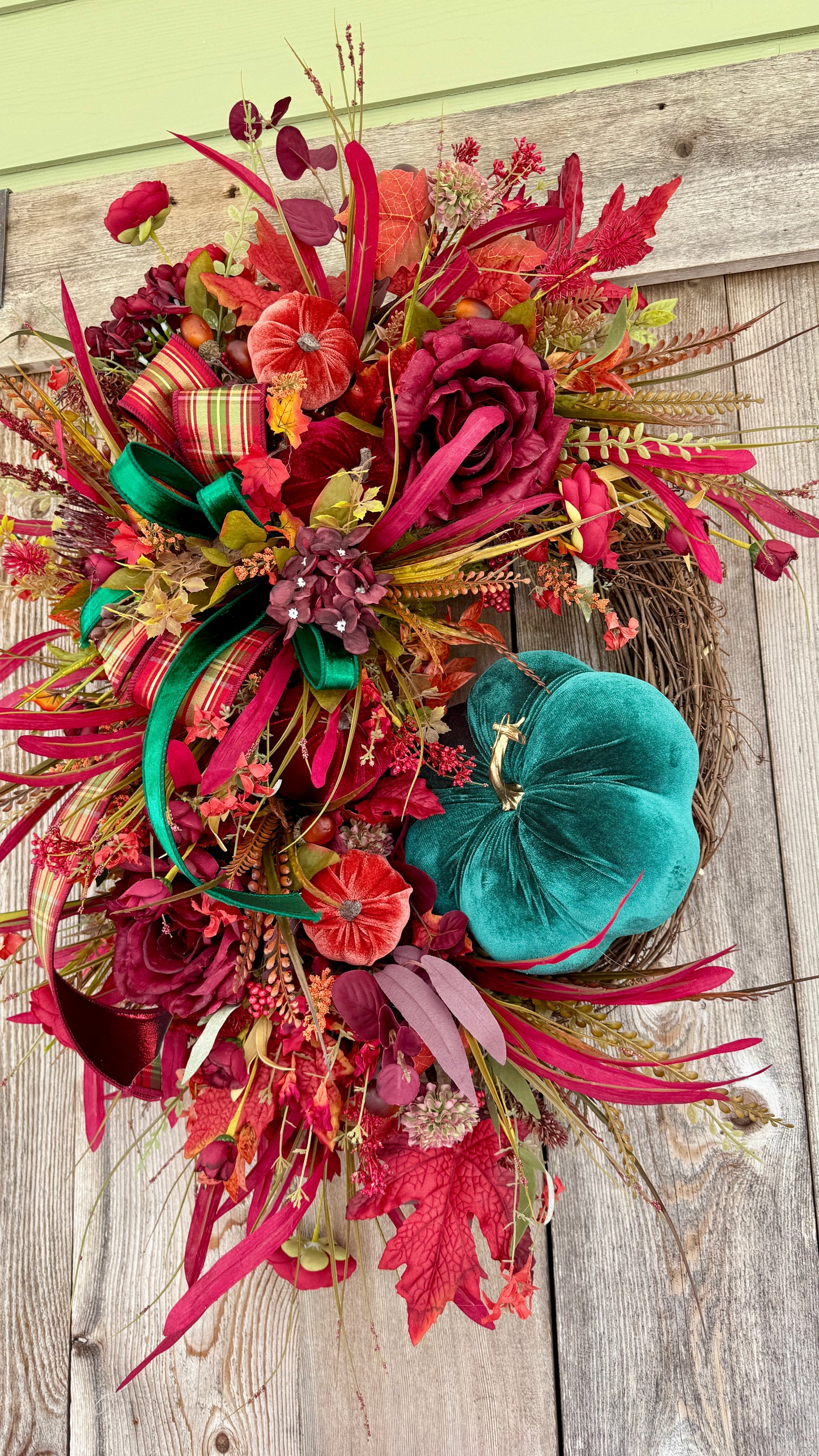 Velvet Pumpkin & Autumn Harvest Grapevine Wreath