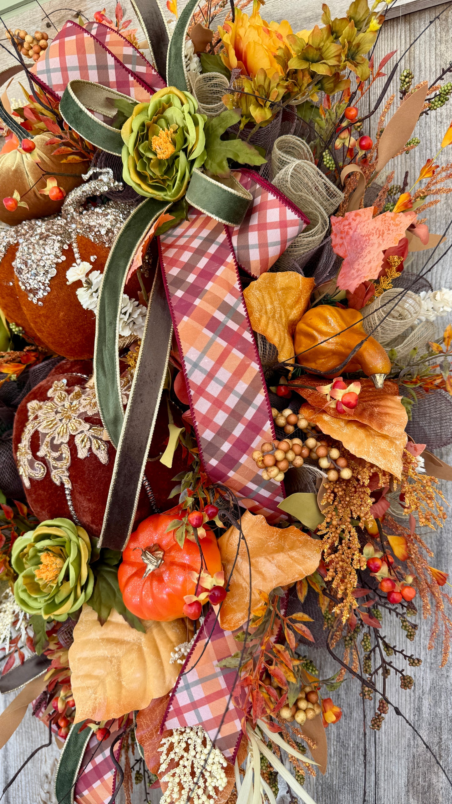 Elegant Velvet Pumpkin Fall Swag | Luxury Autumn Door Décor