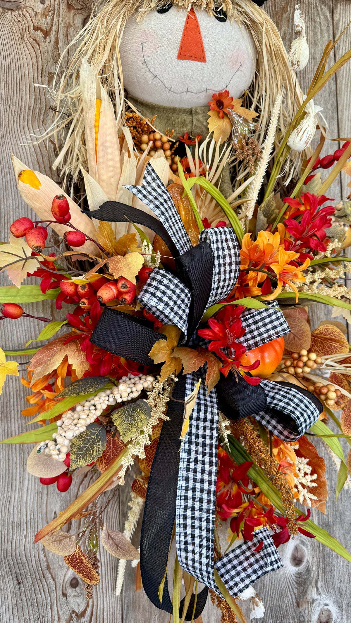 Whimsical Scarecrow Grapevine Wreath | Fall Harvest Door Decor