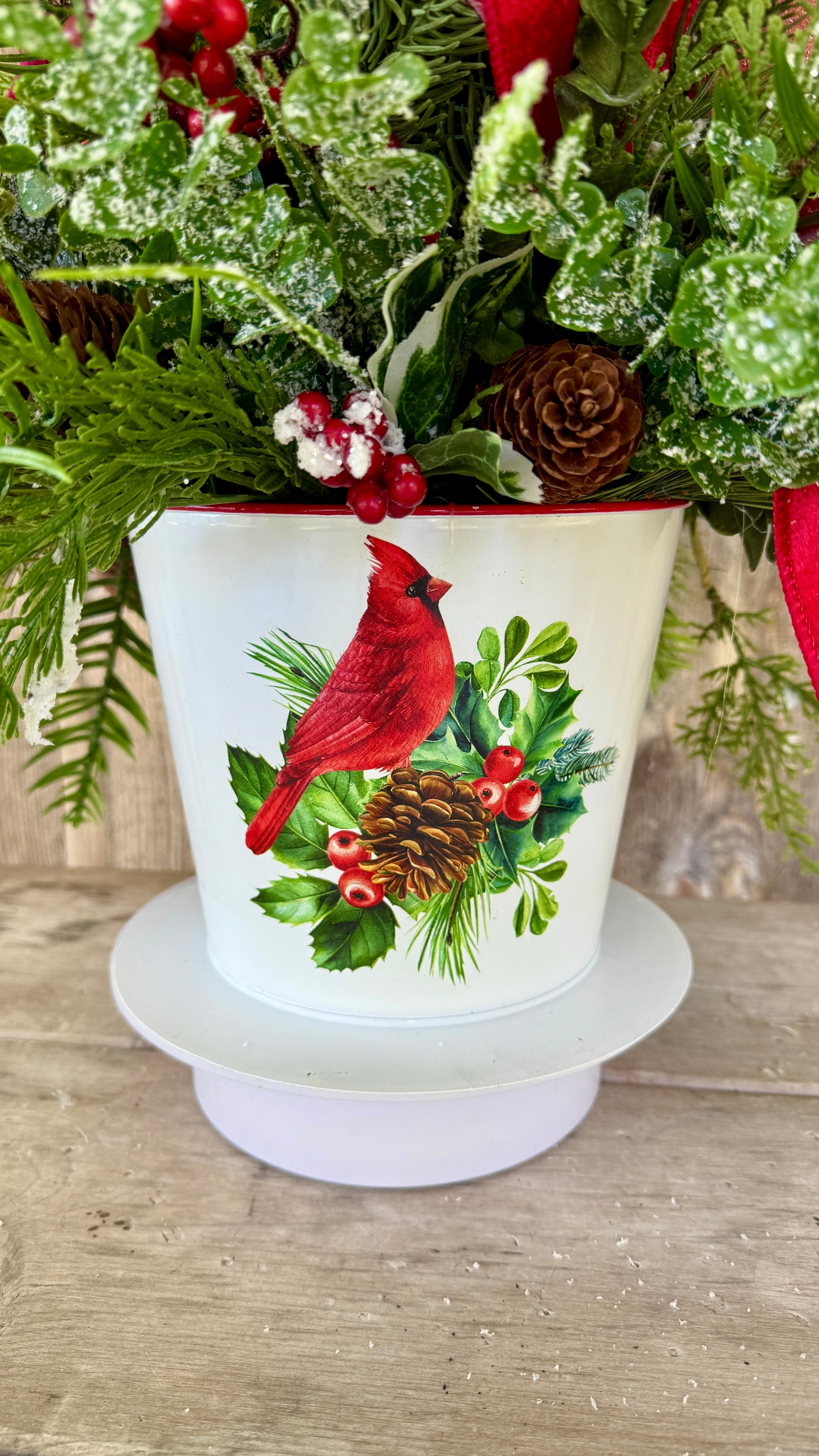 Classic cardinal winter/ Christmas arrangement