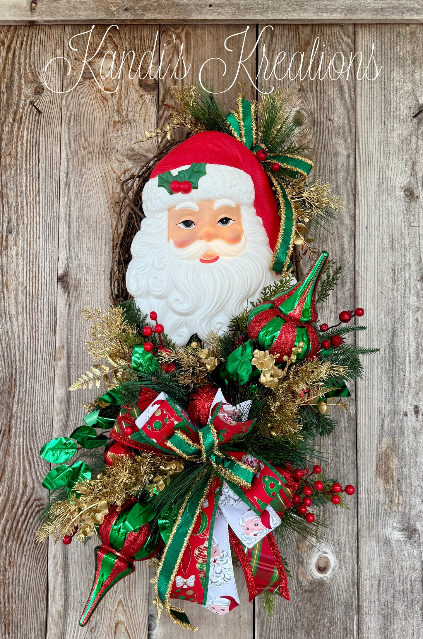 Light up retro Santa Christmas wreath