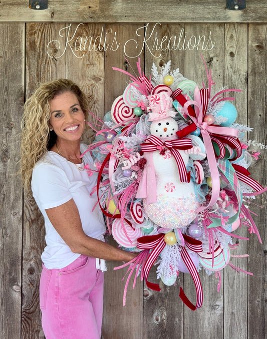 Whimsical Candyland Snowman Wreath
