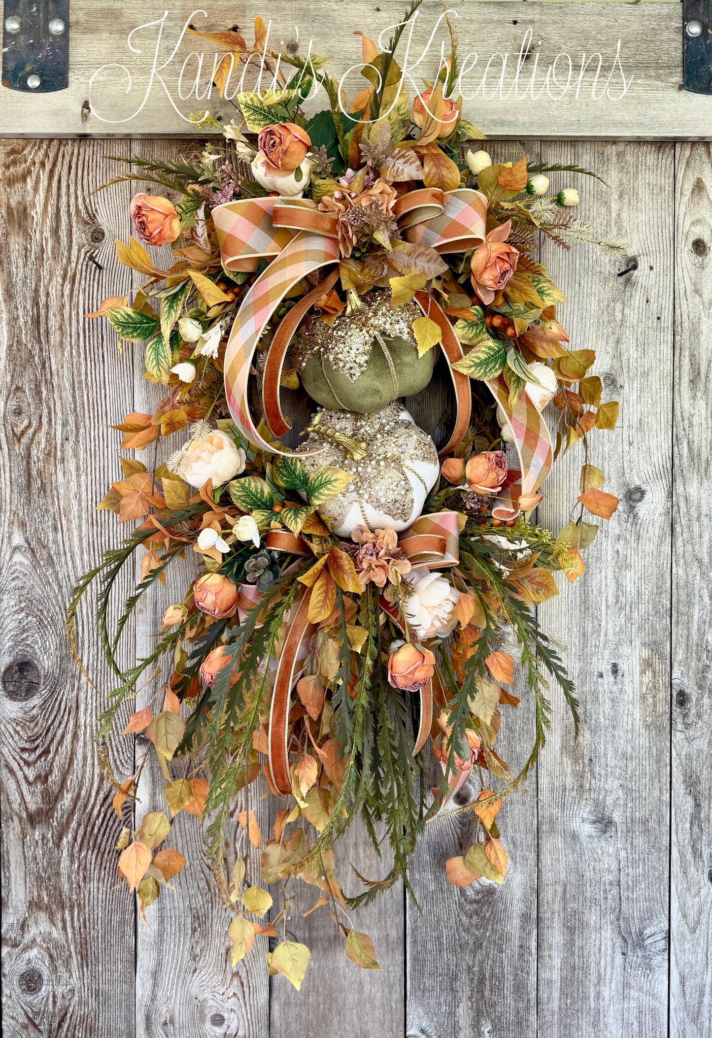 Luxury Fall Pumpkin & Rose Grapevine Wreath