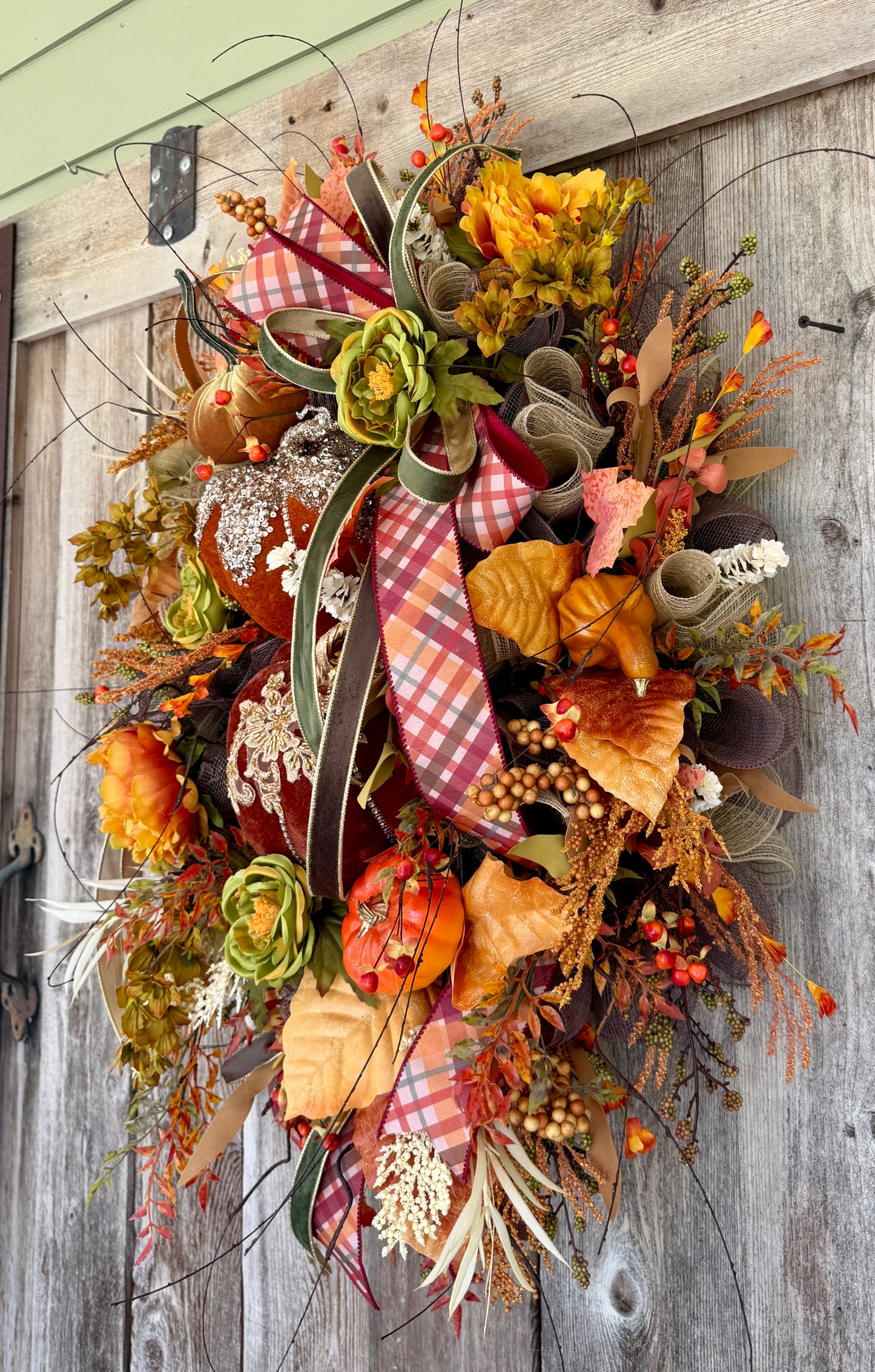 Elegant Velvet Pumpkin Fall Swag | Luxury Autumn Door Décor