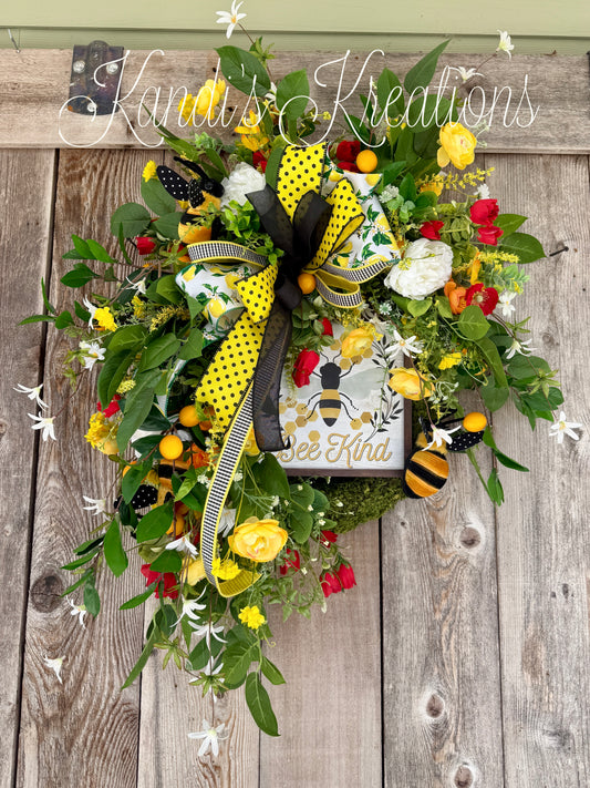 “Bee Kind” Moss Base Wreath 🐝🌿
