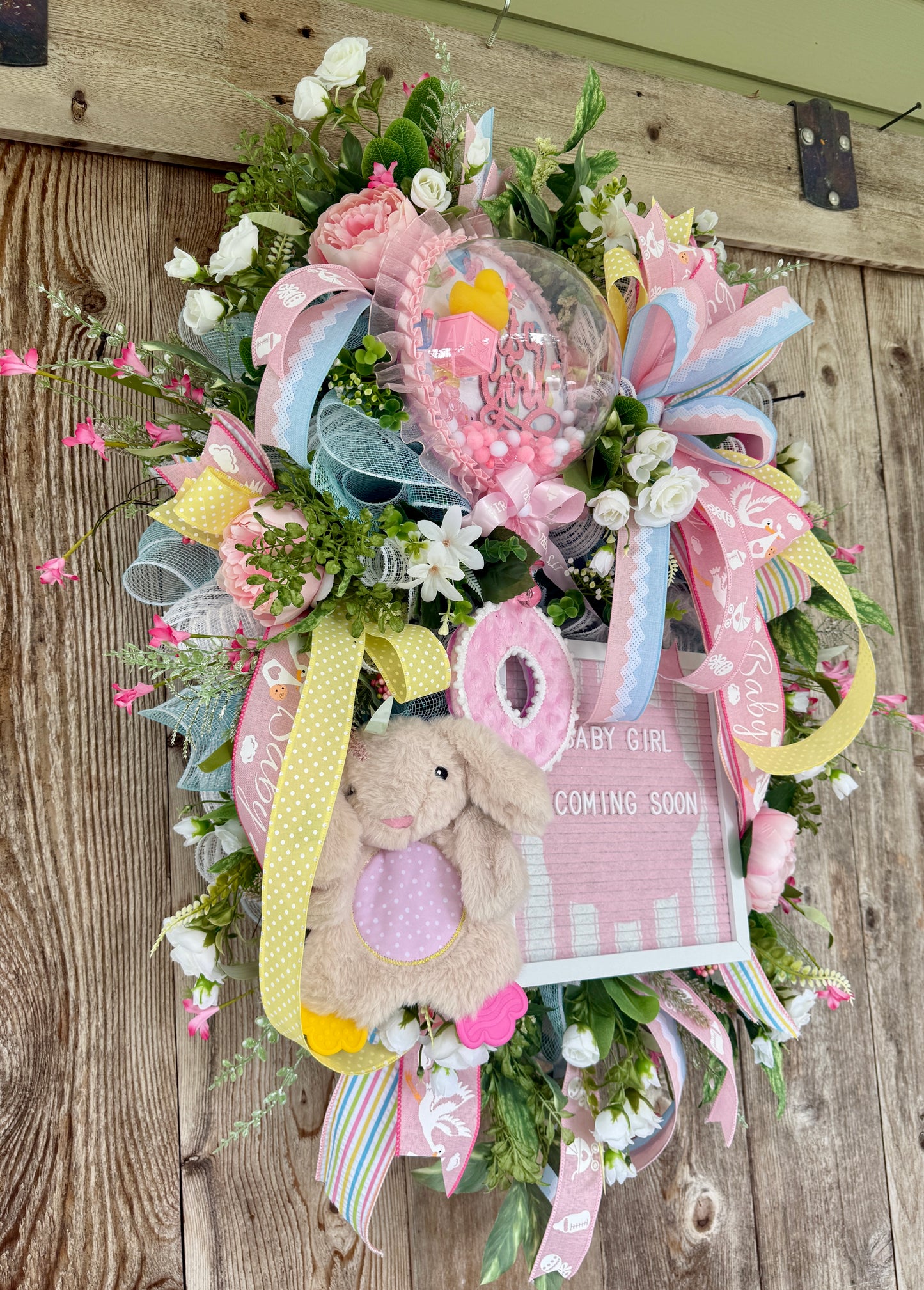 Baby Girl Keepsake Deco Mesh Wreath – Personalized Baby Shower & Nursery Door Hanger