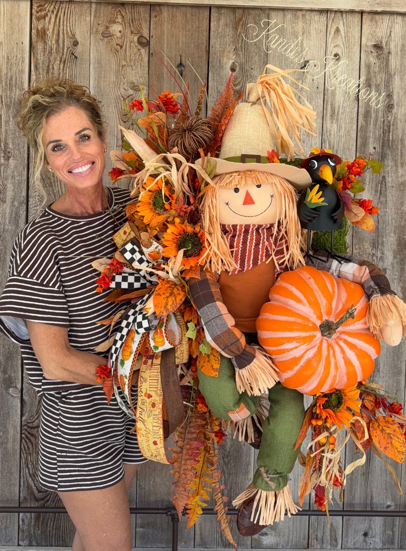 Whimsical Scarecrow Fall Wreath | Pumpkin & Sunflower Autumn Door Hanger | Handmade Harvest Front Door Decor | Thanksgiving Porch Decoration