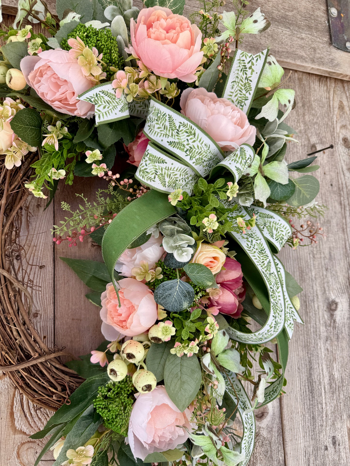 Blush Garden Grapevine Crescent Wreath