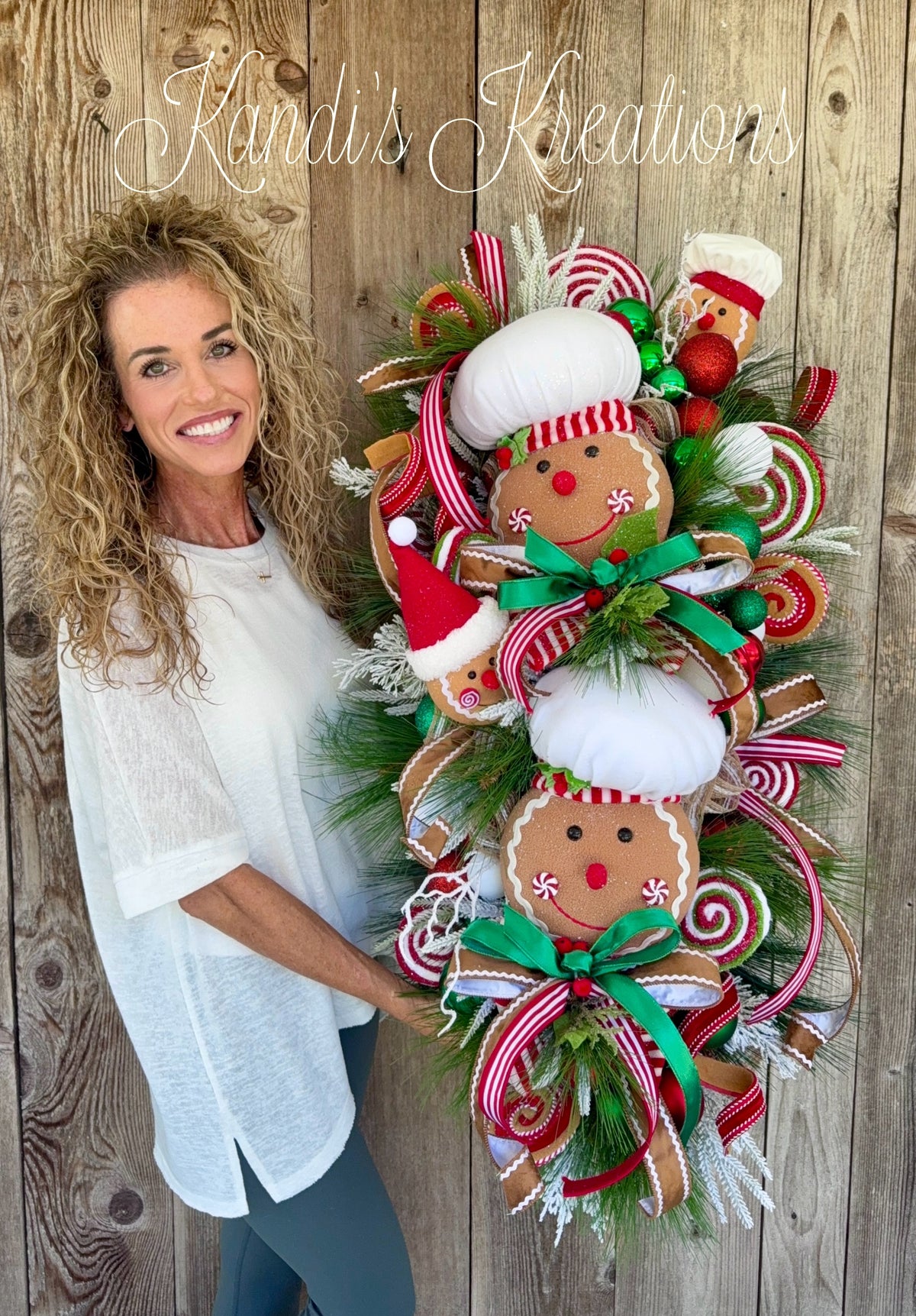 Gingerbread Christmas Swag | Whimsical Christmas Door Decor | Peppermint Candy Holiday Swag | Gingerbread Baker Decoration