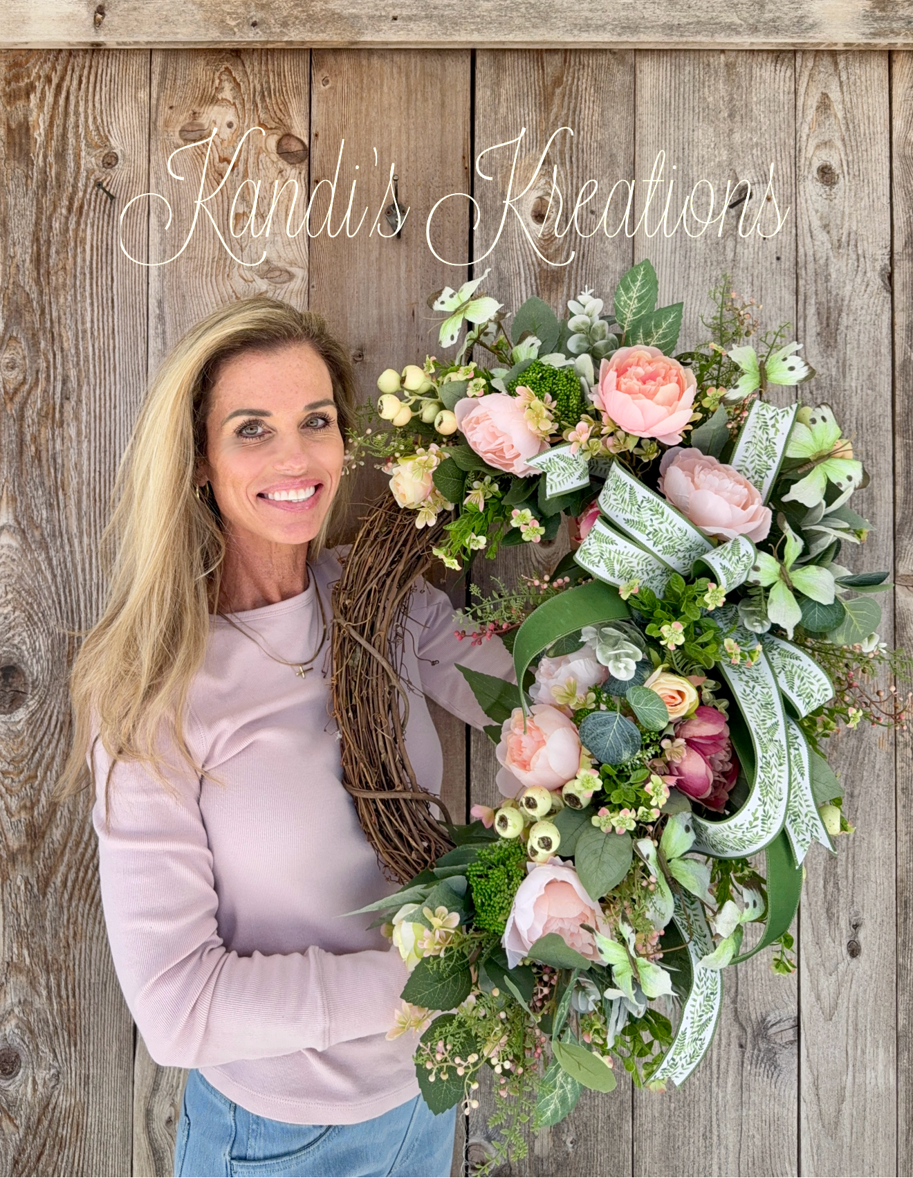 Blush Garden Grapevine Crescent Wreath