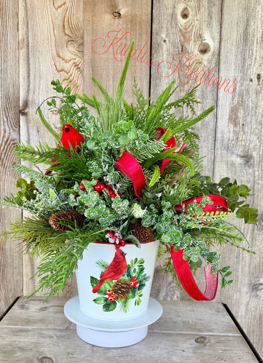 Classic cardinal winter/ Christmas arrangement