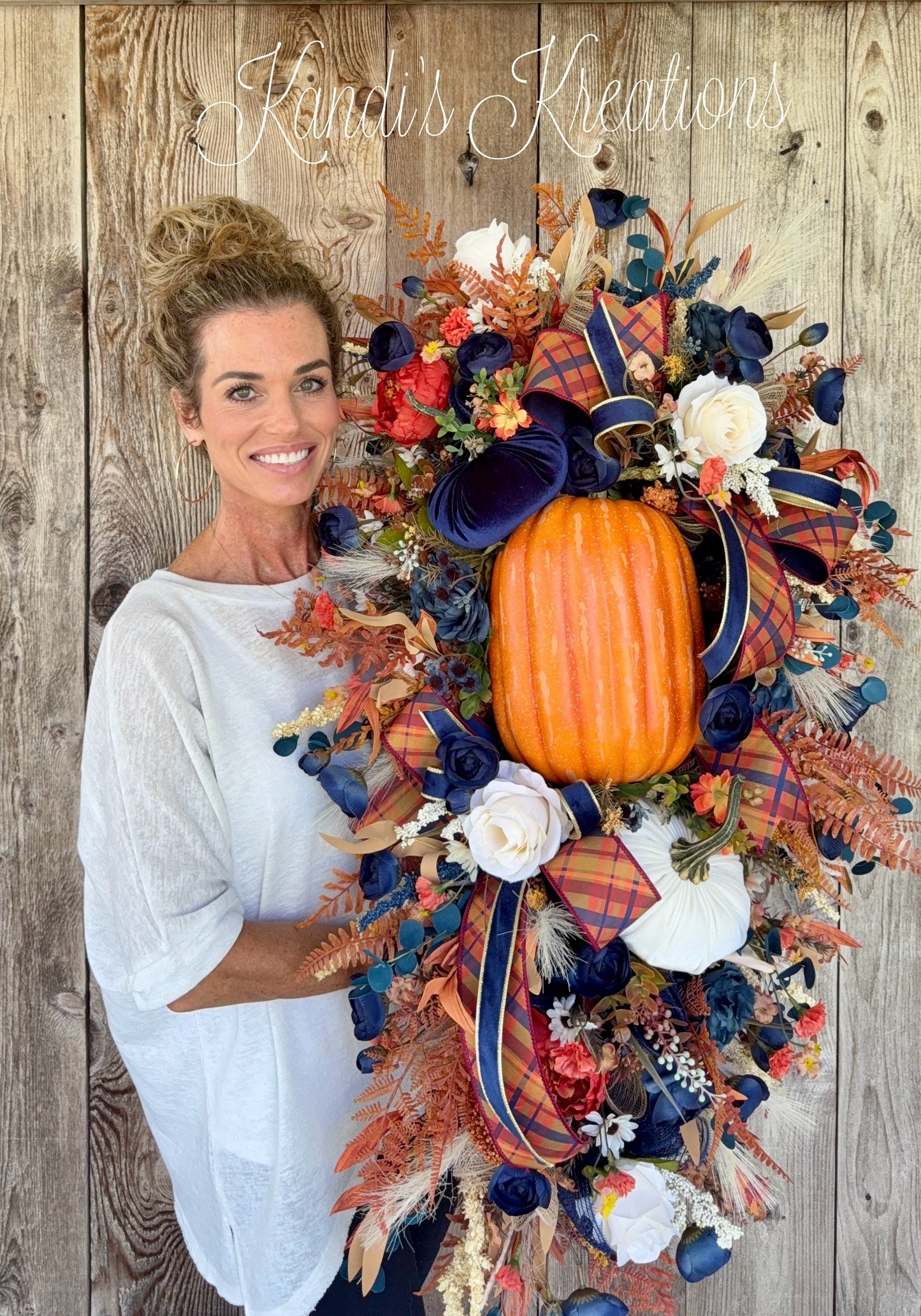 Navy & Pumpkin Luxury Fall Door Swag