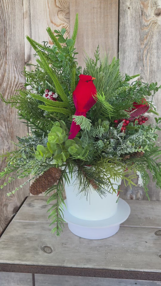 Classic cardinal winter/ Christmas arrangement